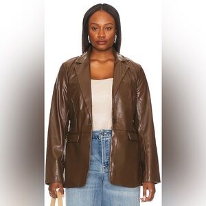 Remi x Revolve Chocolate Brown Vegan Leather Blazer Single Button Oversized Fit